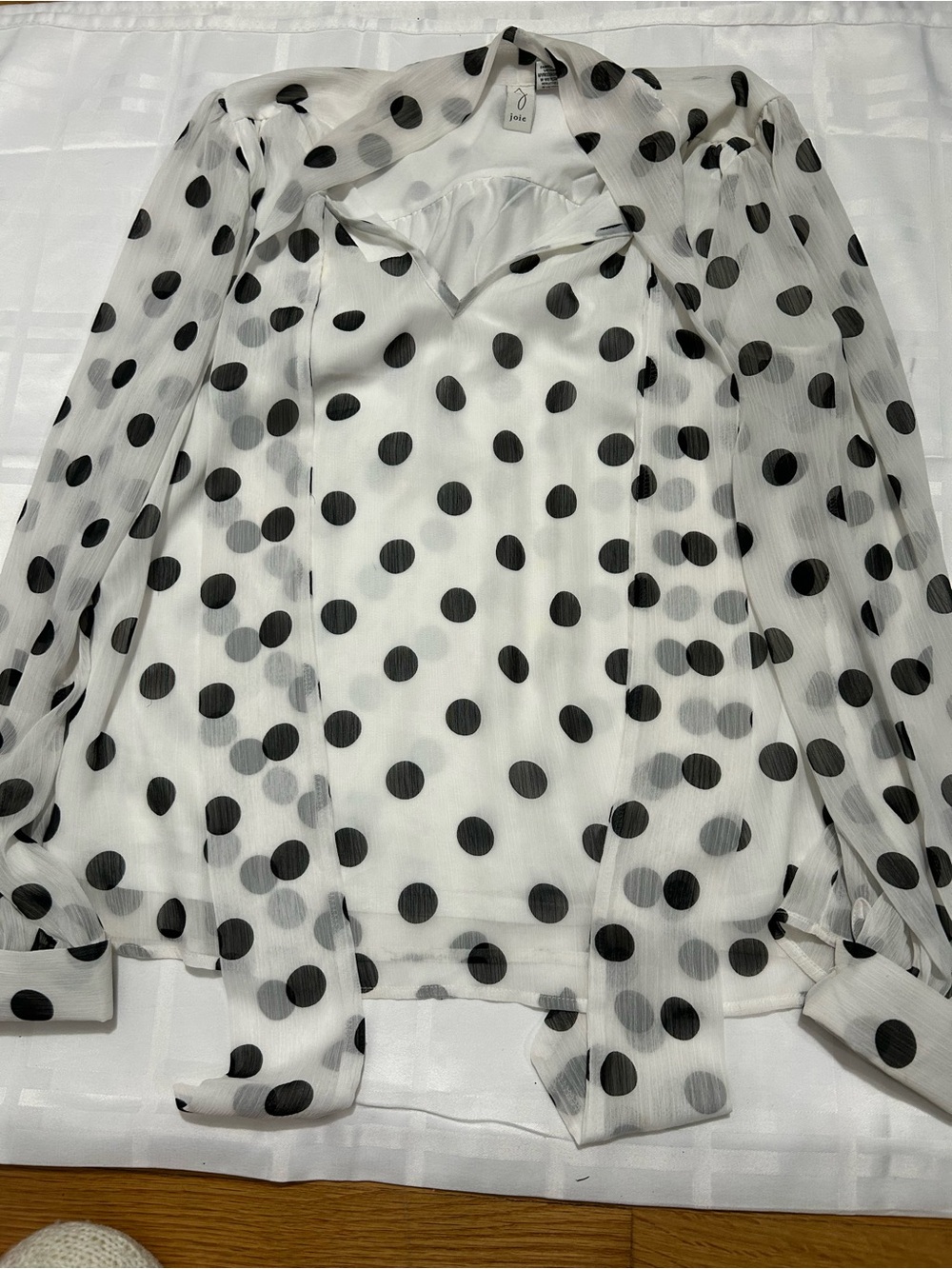 Joie White Sheer Polka Dot Blouse with Black Dots